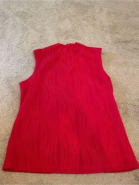 Allegra K Sleeveless Wavy Rib Mock Neck Top in Red